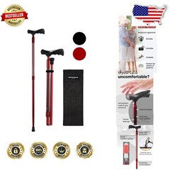 Sturdy Foldable Walking Cane – Burgundy, Duralumin, Right-Handed Ergonomic Grip