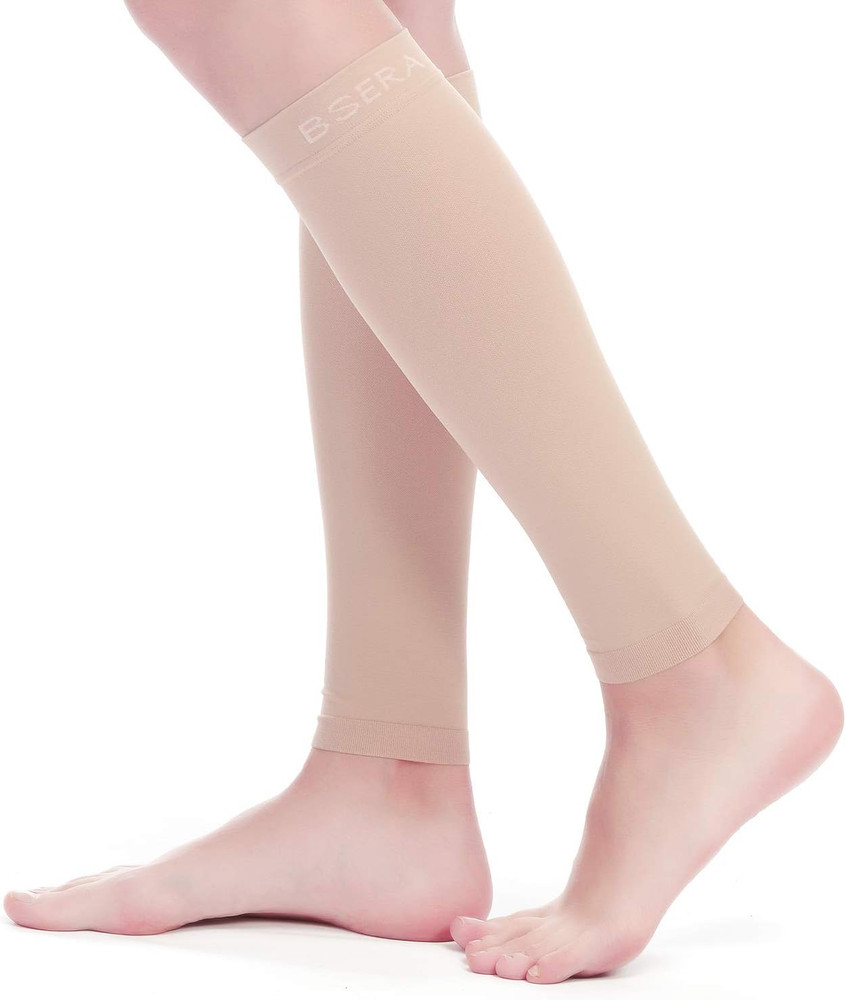 Calf Compression Sleeve Women, 2 Pairs 15-20Mmhg Calf Support (Nude/Skin, Large)