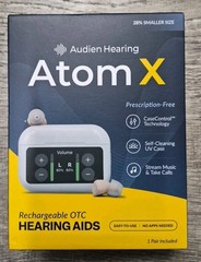 AUDIEN HEARING ATOM X RECHARGEABLE OTC HEARING AIDS, BLUETOOTH. BRAND NEW