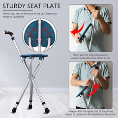 Cane Seat Capacity Frosted Handle + Magnetic Therapy Stone Massage Crutch Stool