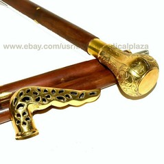 Vintage Style Walking Stick with Designer Brass 2 Handle Fancy Modern Cane