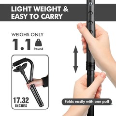 Folding Adjustable Quad Base Walking Cane KingGear F1 Self Standing Black