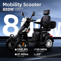 4 Wheel Travel Mobility Scooter 800W 60V20AH Battery Motor for Seniors 500lbs