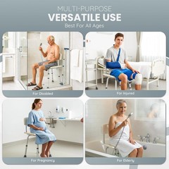 Shower Chair Adjustable Height 14.5×15.5 Aluminum Heavy Duty 350 lbs Safety B…
