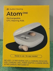 NEW Audien Atom One OTC Hearing Aids Wireless, Rechargeable, Beige