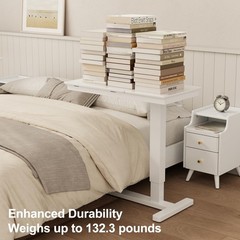 Solid Wood Overbed Bedside Table with Wheels, Adjustable Medical Tilt Top Hospit