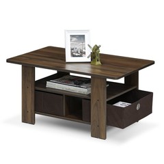 Furinno Andrey Coffee Table Bin Drawer Columbia Walnut/Dark Brown