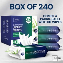 Adult Wipes For Elderly – 8″x13″ 240ct (4 Packs of 6) Huge & Soft Body Wipes
