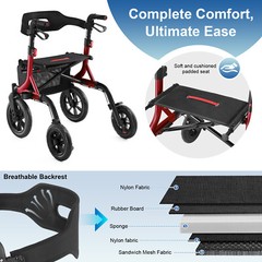 All-Terrain Rollator Walker with Non-Pneumatic Tire 12” Front Rubber Wheels USA