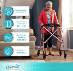 Stander Space Saver Rollator, Lightweight Folding w/Padded Seat, 6″ Wheels Black