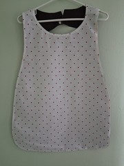 Red dots on white/Brown, Adult Bib, Handmade , 35 1/2” by 21 ½”, reversible