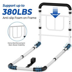 Adjustable Bed Rails for Seniors, 380 LBS Capacity, Non-Slip Handle, Tool-Free S