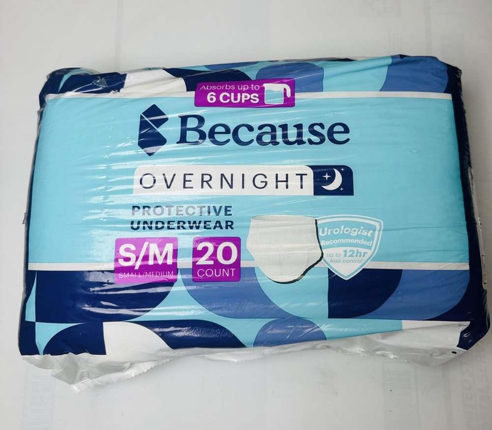 Because Overnight Protective Underwear, Size S/M, 20-Pack