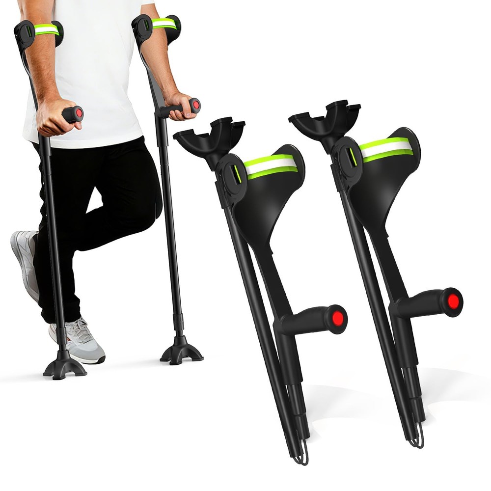 Forearm Crutches for Adults –Heavy-Duty Aluminum Arm double, Black(x2)