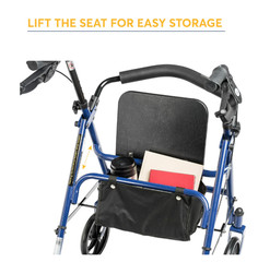 Drive Medical Four Wheel Rollator Rolling Walker with Fold Up Removable Back Sup