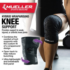Mueller Hybrid Wraparound Knee Support: One Size Fits Most (Black, Grey & White)