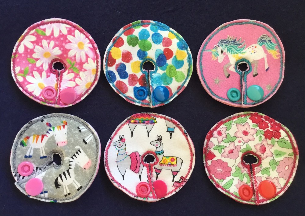 6 Button Buddies – GIRLS – Mickey, G Tube, J Peg Feeding Tube Button Covers Pads
