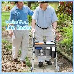 Walker Bag, Multi Pockets Folding Walker Basket Tote Bag with Cup Holder