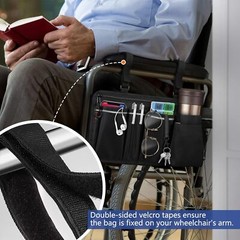 Wheelchair Side Storage Bag w/Cup Holder, Wheelchair Armrest Accessories Pouch