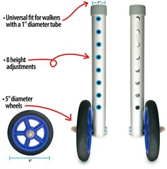 Top Glides Universal Walker 5 Inch Wheel Conversion Kit with FREE FlexFit Ski Gl