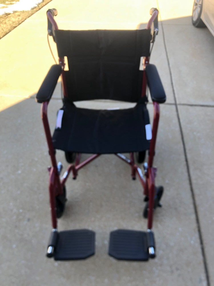 Medline MDS808200F3R 19in. Ultralight Transport Wheelchair – Red