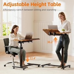 Adjustable Overbed Bedside Table with Wheels Hospital Bed Table Portable Comp…