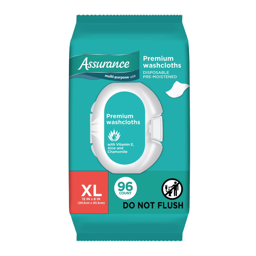 Assurance Premium XL Disposable Washcloths 96 Count Pre-Moistened Adult Wipes