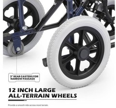 Monicare Transport Folding Wheelchair Flip Back Arm Swing Away Footrest 300lbs.