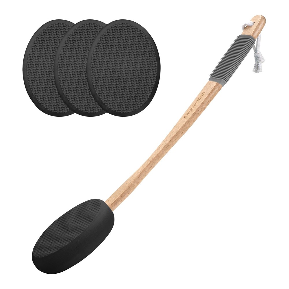 AmazerBath Lotion Applicator for Back, Feet, 4 Replacement 4 Piece Set, Black