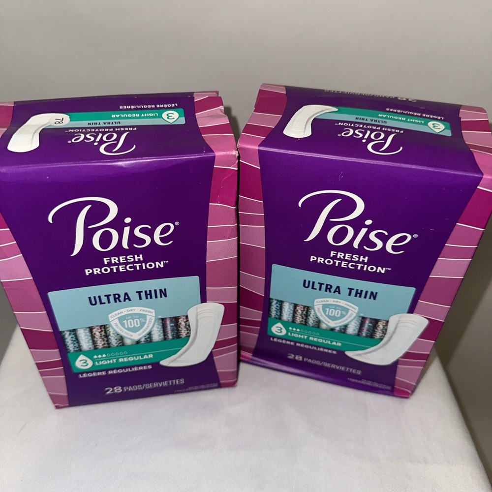 Poise Ultra Thin Pads Regular Length 56 TotalCount Light Absorbency #3 Pack Of 2