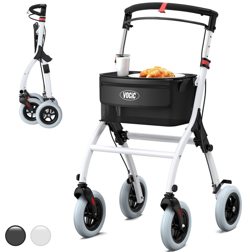 Narrow Rollator Walker for Seniors Small Spaces Indoor Foldable Lightweight Tray