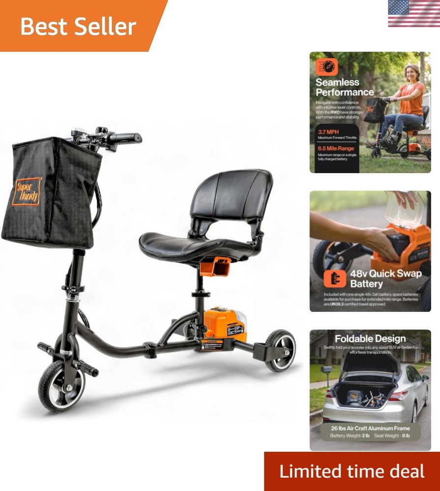 Compact & Reliable 3-Wheel Mobility Scooter – Supports 275 lbs, Li-Ion Battery