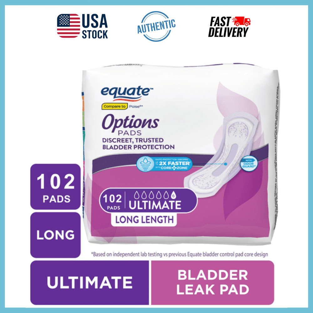 Equate Options Women Incontinence Pads Ultimate Long 102 Ct Unscented