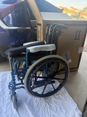 Medline Manual Wheelchair Foldable Blue Adjustable Footrests Padded Armrest