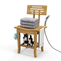 Deluxe Bamboo Shower Bench for Inside Shower Bathroom Bench Stool with Storage