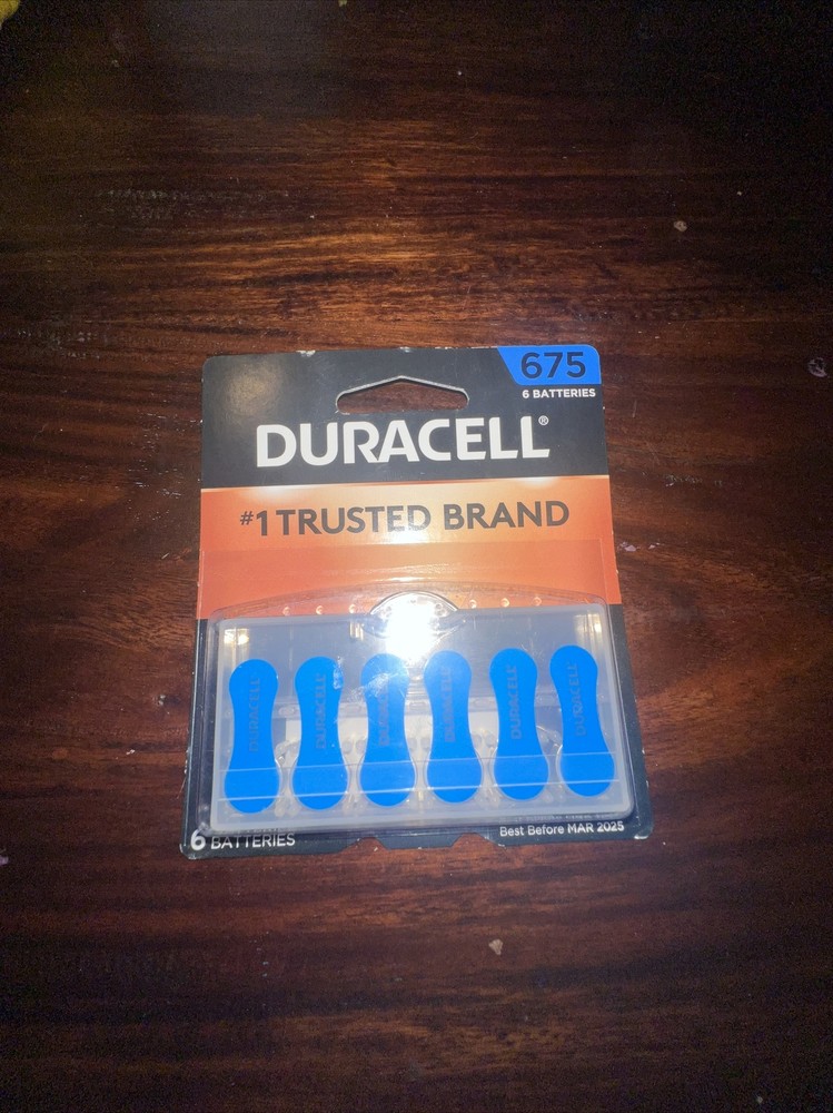 Duracell Size 675 Hearing Aid Batteries, 6 pack, Zinc Air, 1.45 V EXP 03/2025