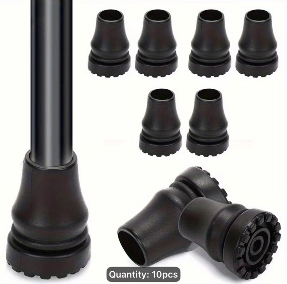 10pcs Black Rubber Walking Cane Tips 22mm Non-Slip Self-Standing
