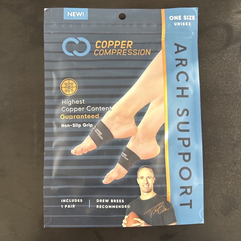 Genuine and Brand New Copper Compression Arch Support – Non-Slip 1 Pair – Black