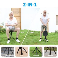 Walking Cane with Seat,Lightweight Foldable, Adjustable, Collapsible for Adults