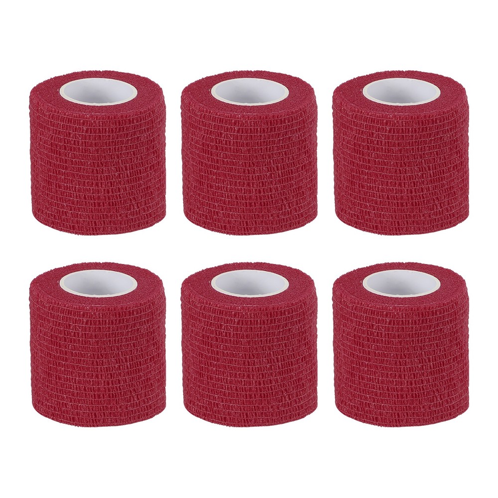 6Pcs 2″ x 177″ Self Adhesive Bandage Wrap Elastic Self Tape Wine Red