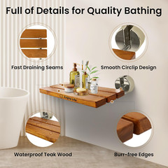 20″ TEAK FOLDING SHOWER SEAT – WALL MOUNTED, 400 LB CAPACITY, BRUSHED NICKEL US