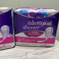 Always Discreet Very Light Long Liners 2 Packs of 44 Count 88 Total Bladder Leak