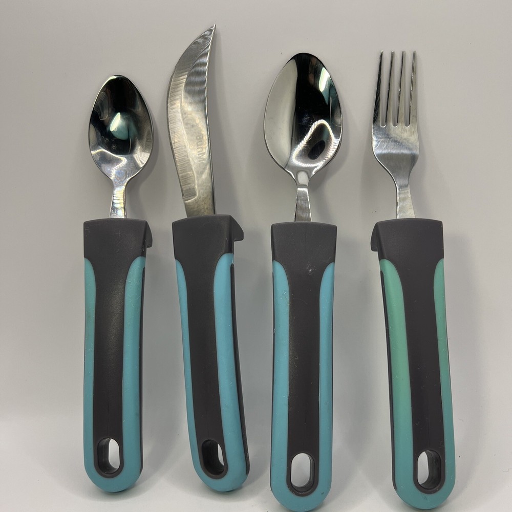 Bunmo Adaptive Silverware 4 Pc For Elderly Arthritis Medium Weight 3.35 oz
