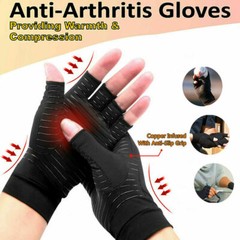 2 Pairs Copper Compression Arthritis Gloves Carpal Tunnel Joint Pain Relief Hand