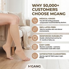 MGANG 20-30 mmHg Medical Compression Socks Large, 1 Pair Beige + 1