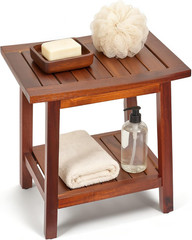 Teak Shower Bench, 16″ Solid Acacia Wood Shower Stool Waterproof Shower Seat wit