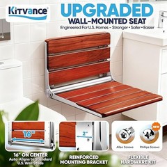 20″ ADA Folding Teak Shower Seat: Wall Mounted, 400lb Max, Upgraded Bench Stool