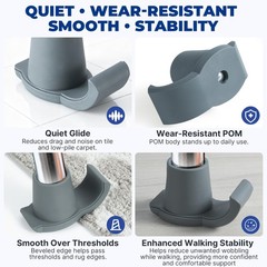 Walker Ski Glides for 1 1/8″ Folding Walkers, 4 Pack 1-1/8 Inch, Gray