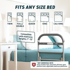 Large Bed Assist Rail for Seniors with Motion-Activated Light & Non-Slip Bar