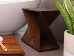 Nordic Teak Natural Teak Wood Shower Stool with Curved Seat & Shelf | Spa-Style